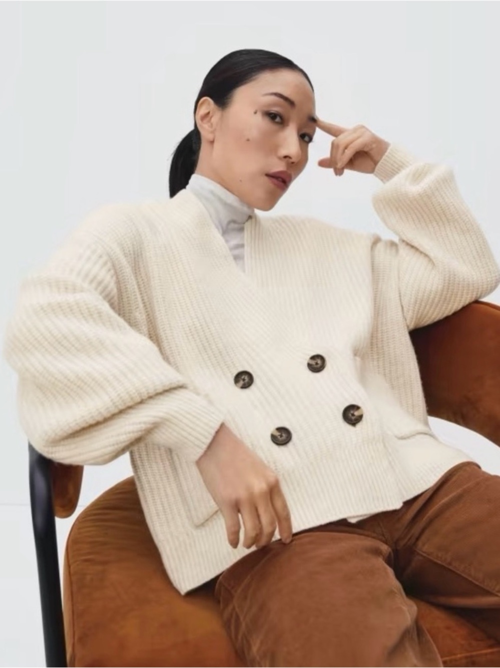 Everlane felted merino double breasted cardigan cream Oatmeal Coastal Grandma XS